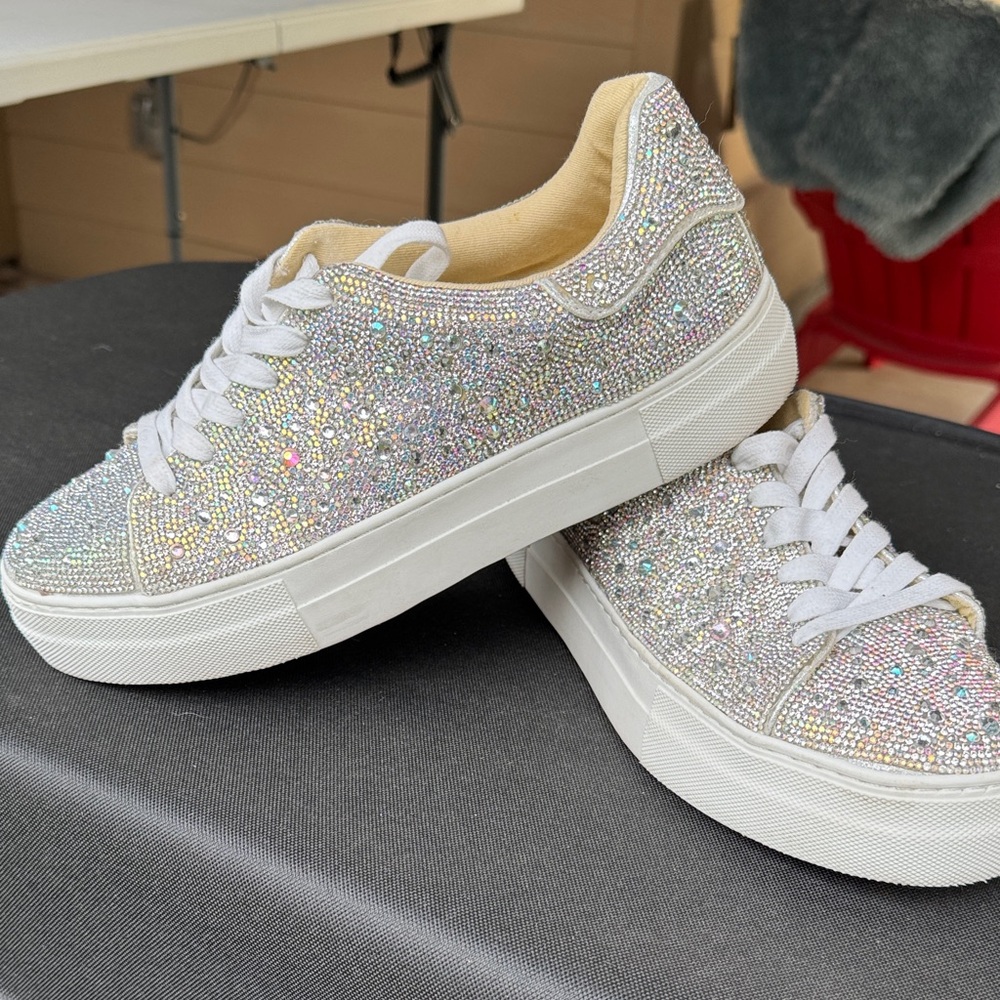 Betsey Johnson Silver Glitter Sneakers